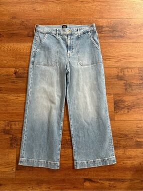 J.Crew Wide Leg Crop Jeans Light Wash Patch Pocket Denim Size 30